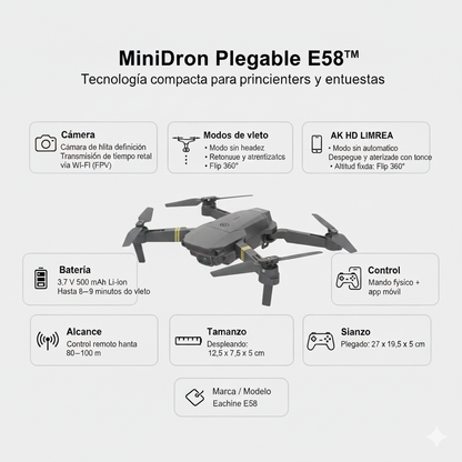 MiniDron Plegable E58™ – Tu Primer Dron con Cámara HD