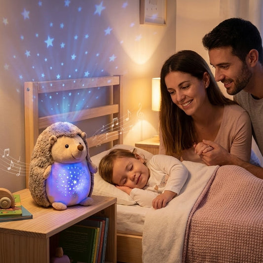 Peluche erizo proyector estrellas ruido blanco dormir bebe